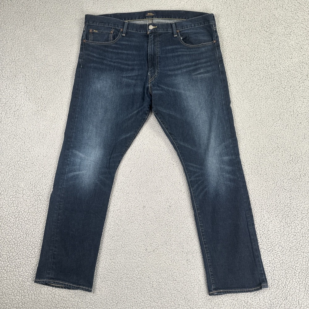 Polo Ralph Lauren Varick Slim Straight Jeans Men 40x32 Blue Dark Wash Whiskered
